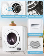 3.5 Cu.Ft Portable Clothes Dryer - 1500W Clothes Dryer with Stainless Steel Tub, Front Load Tumble, LCD Touch Panel - Compact Drying Unit for Laundry, Apartments, Dorms