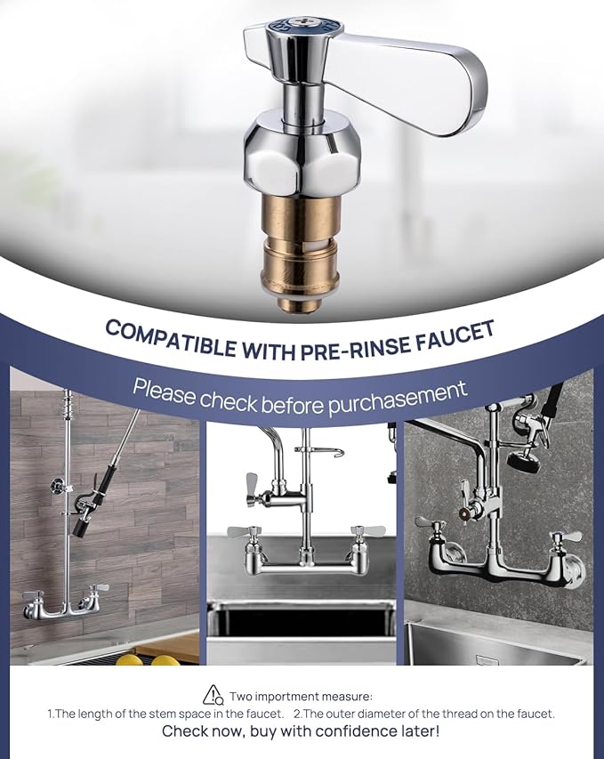 Lead-Free Faucet Handle Repalcement Valve Stem Repalcement Assembly, Commercial Faucet Parts for Kitchen Sink Faucet, Brass Constructed with Ceramic Disc, Blue for Cold