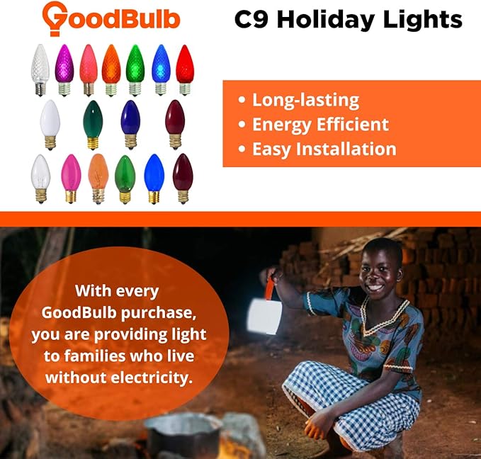 GoodBulb 0.6-Watt C9 Red Diamond Faceted Holiday Light Bulbs Intermediate E17 Base 60 Lumens Christmas Lights Bulbs Ideal for Holiday Decorations Pack of 25 Bulbs