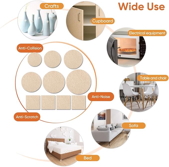 Furniture Pads 300 Pack Premium Furniture Felt Pads (Beige), Huge Quantity Self Adhesive Anti Scratch Floor Protector for Furniture Legs Hardwood with 60 Cabinet Door Bumpers