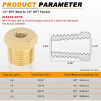 KOOTANS 4pcs Heavy Duty 1/2 NPT Male Thread to 1/8 NPT Female Thread Brass Reducer Hex Bushing Brass Fitting Pipe Hose Tube Adapter Convert