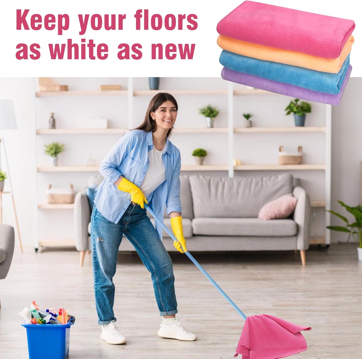 4 Pcs Multicolor Extra Large Microfiber Cleaning Cloth 30 x 20 Inch Reusable Thick Cleaning Towel Washable Solid Color Microfiber Towel for Home Office Window Cars Glass