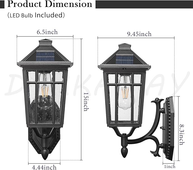 Darkaway Solar Outdoor Wall Lights, Dusk to Dawn Outside Wall Sconce Lighting with Remote, Black Exterior Light Fixture for House Porch Yard Hallway Doorway Garage