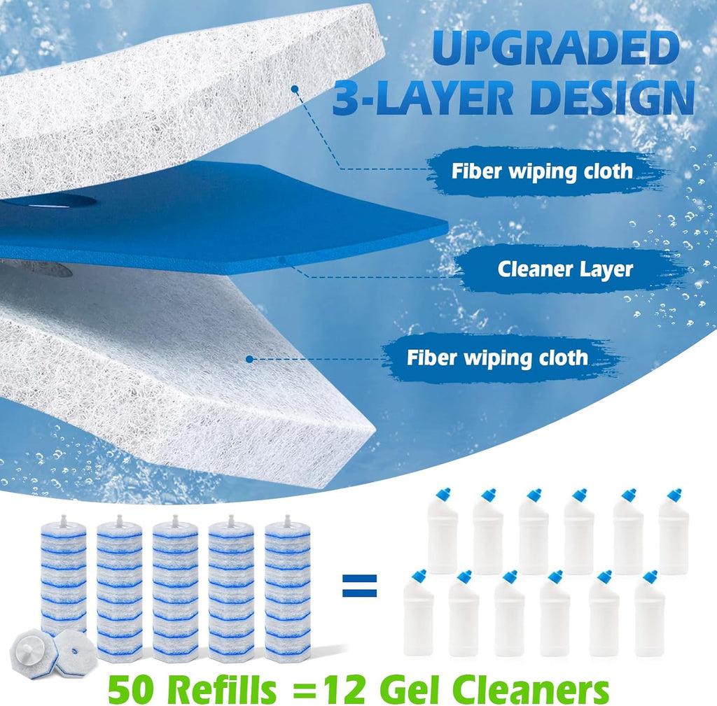 50 Count Disposable Toilet Wand Refills, Compatible with Most Toilet Bowl Wand Refills for Bathroom Cleaning