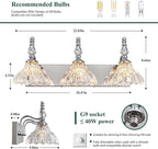 Vintage Bathroom Vanity Light, 3-Light Chrome Vanity Lighting Fixture with Flower Glass Shade, Bathroom Lighting Fixtures Over Mirror