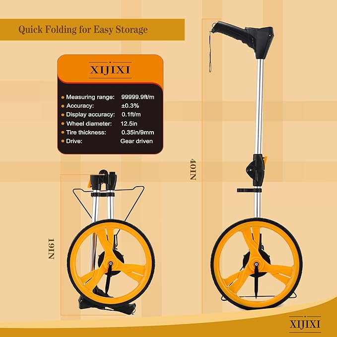 Measuring Wheel Digital Display,Folding Portable Distance Measurement Wheel,12.5”Diameter Wheel,Carrying With cloth backpack(Yellow）