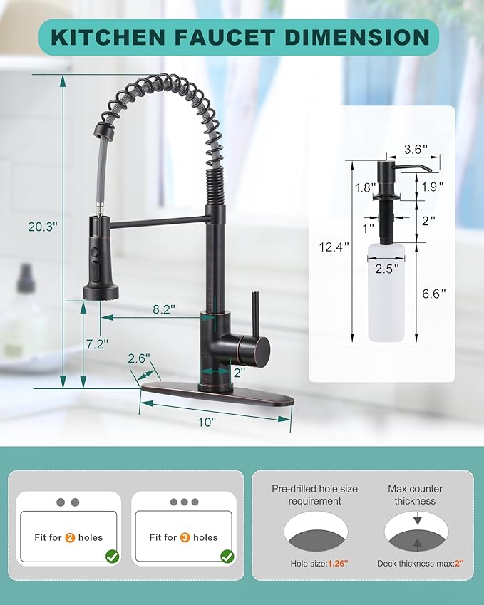 ARCORA Kitchen Faucets with Soap Dispenser: Oil Rubbed Bronze Kitchen Faucets with Pull Down Sprayer - Stainless Steel Single Handle Kitchen Sink Faucets with Deck Plate for Farmhouse RV Laundry