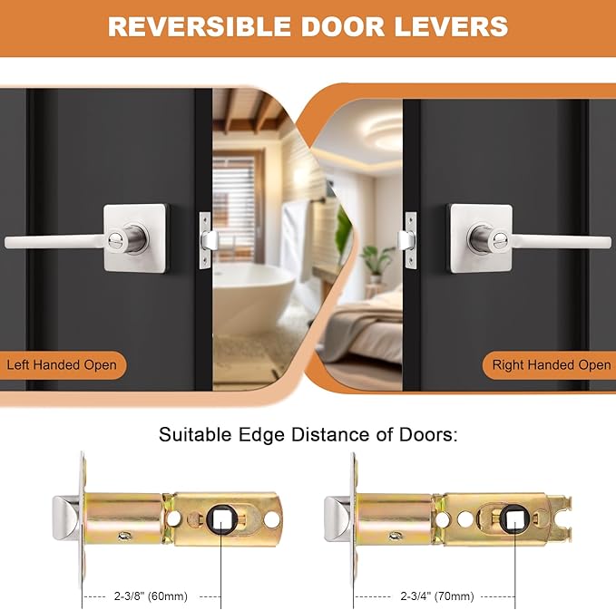 Probrico Privacy Door Handle Interior Heavy Duty Square Brushed Nickel Door Knobs for Bedroom Bathroom Reversible Keyless Door Lever Satin Nickel, 3 Pack
