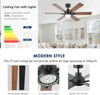 52in Ceiling Fans with Lights RGB Ceiling Fan with Light and Remote/APP Control,Low Profile Ceiling Fans with Lights for Bedroom,Living Room,Kids Room,3CCT Dimmable Modern Ceiling Fan, 8 Speeds,Brown