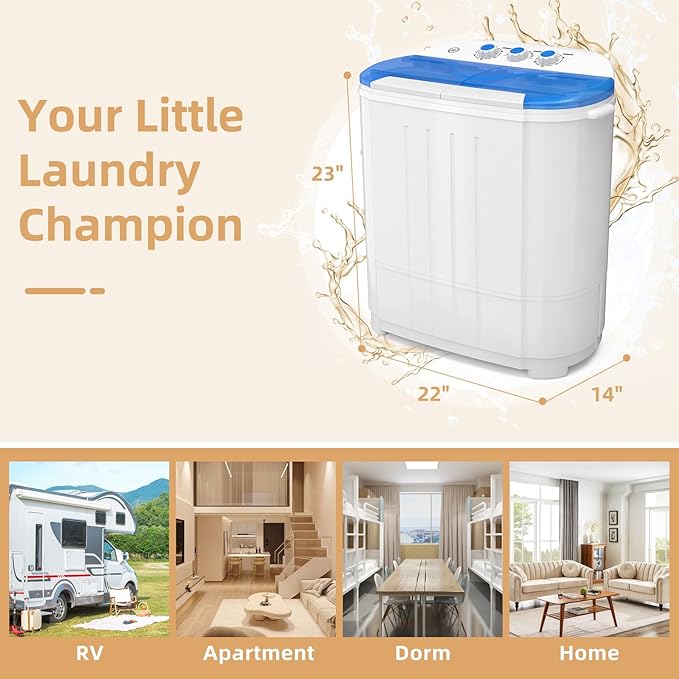 Zynkez Portable Washing Machine, 14Lbs Compact Twin Tub Laundry Washer, Semi-Automatic 9Lbs Washer and 5Lbs Spinner Combo for Apartments, Dorms, RVs