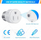 1 Pack E26/ E27 3 Prong Light Bulb Socket Adapter, Polarized Light Socket Outlet, Lights Sockets to Plug Adapter Sockets Converter, Lights Bulb Plug Adapters for Patio, Garage, Porch, White