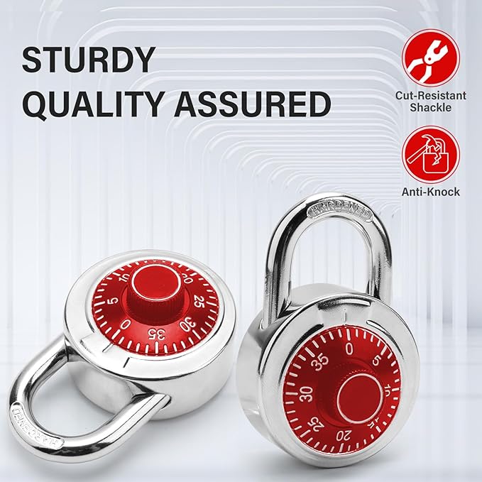 Combination Padlock,Lock for Gym and School Lockers Safe,Red Turntable,Mini Combination Lock(Pack of 2)