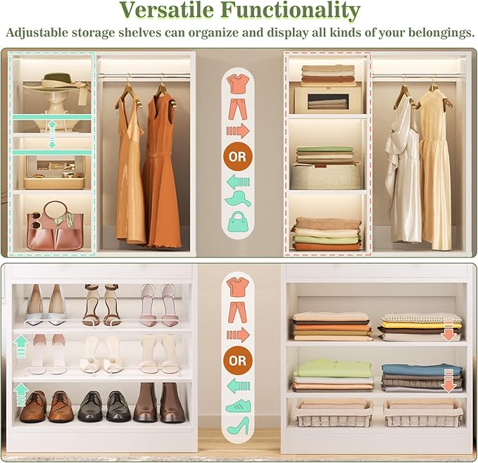 Closet System, 28"/2.4 FT Small Closet Organizer System with Drawers and Shelves, Walk-in Closets Systems for Small Closets, Free Standing Reach in Closet Tower, White