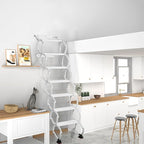 7 Steps Wall Mounted Attic Ladder, Indoor Attic Stairs Pull Down System, Metal Telescoping Step Ladders, Anti-slip Retractable Folding Stair, Loft Extension Steps Staircase for Garage (white, 7 Steps)