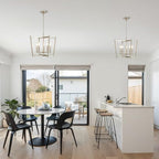 20" Brushed Nickel Geometric Ceiling Light and Pendant Dual-Use Light, 5-Light Dining Room Light Fixture Over Table Modern Farmhouse Chandeliers for Kitchen Island Living Room Entryway Light