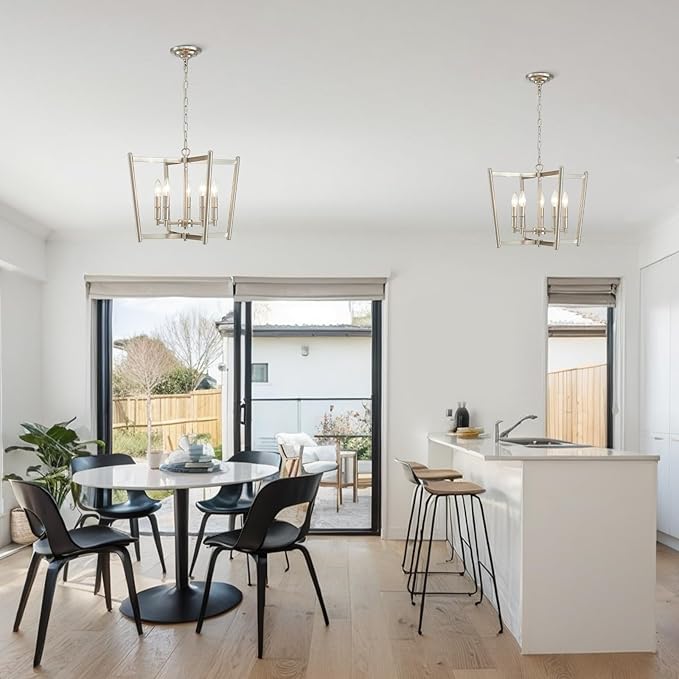 20" Brushed Nickel Geometric Ceiling Light and Pendant Dual-Use Light, 5-Light Dining Room Light Fixture Over Table Modern Farmhouse Chandeliers for Kitchen Island Living Room Entryway Light