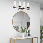 MELUCEE Bathroom Light Fixtures Over Mirror 4 Lights Brushed Nickel Vanity Lights with Ribbed Clear Glass Shade Farmhouse Wall Mount Lamp for Bath Kitchen Bedroom Hallway, E12 Base