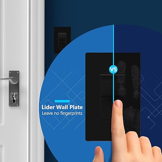 LIDER Black Minimalist Decorator Switch, Frameless Light Switch, On/Off Rocker Switch, Single Pole, Residential Grade, 3 Wire,15A 120-277VAC