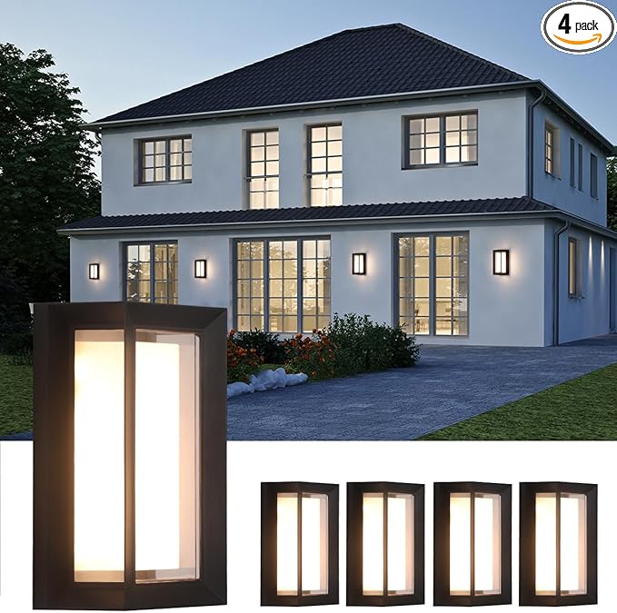 Outdoor Wall Light Modern Outdoor Sconce - 24W LED Exterior Lights Fixture Black Aluminum Outdoor Lighting Waterproof for Porch,Patio,Garage 4 Pack