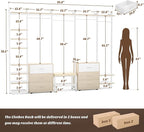 Aheaplus 8FT Closet Organizer Systems with 6-Drawers, 96'' Wood Closet Organizer with Storage for Walk in Closets, Clothing Rack Wardrobe Closet Garment Rack for Hanging Clothes, Bedroom, White Oak