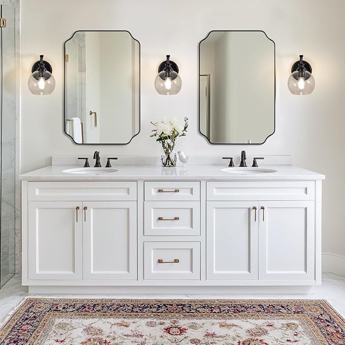 ANDY STAR 1-Light Bathroom Light Fixtures, Black Wall Sconces, Bathroom Vanity Light with Clear Glass Shade, Modern Wall Light Fixtures for Bath Mirror Hallway Bedroom Living Room, Hardwired, E26 Base