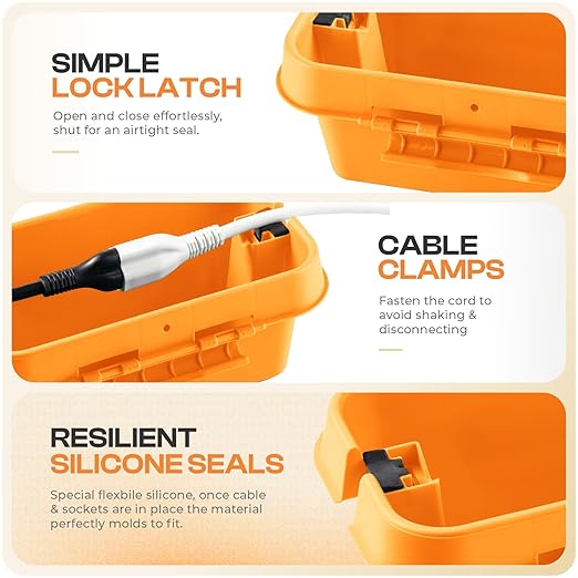SockitBox – The Original Weatherproof Connection Box – Indoor & Outdoor Electrical Power Cord Enclosure for Timers, Extension Cables, Transformers, Power Strips, Lights, Tools & More – Small – Orange