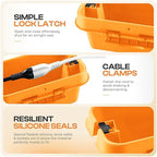 SockitBox – The Original Weatherproof Connection Box – Indoor & Outdoor Electrical Power Cord Enclosure for Timers, Extension Cables, Transformers, Power Strips, Lights, Tools & More – Small – Orange