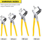 TOPLINE 4-piece Tongue and Groove Joint Pliers Set with Dipped Handles, Groove Joint Pliers Set Included 12-Inch, 10-Inch, 8-Inch and 6-Inch, Ideal for Basic Home Repair and General Applications