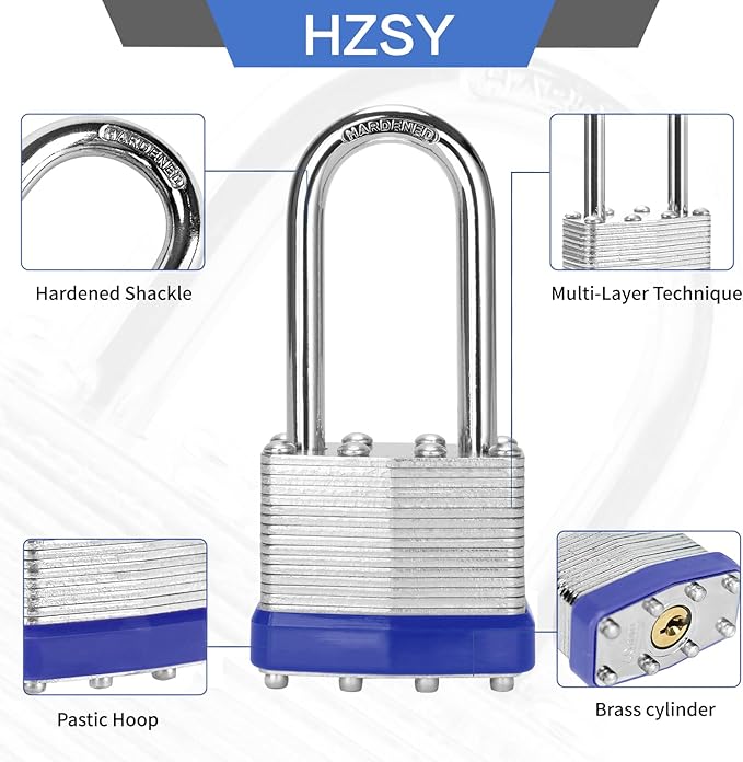 Padlocks Keyed Alike, Pack of 48, Laminated Steel Keyed Lock (1-9/16", 40mm), Padlocks with Same Key, Long Shackle, for Toolbox, Locker & StorageUnit or More