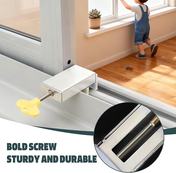 6 Sets Sliding Window Locks, 0.66'' to 1.65'' Adjustable Width Stainless Steel Window Safety Locks, Window Guards Latch Stoppers for Children Vertical and Horizontal Sliding Windows