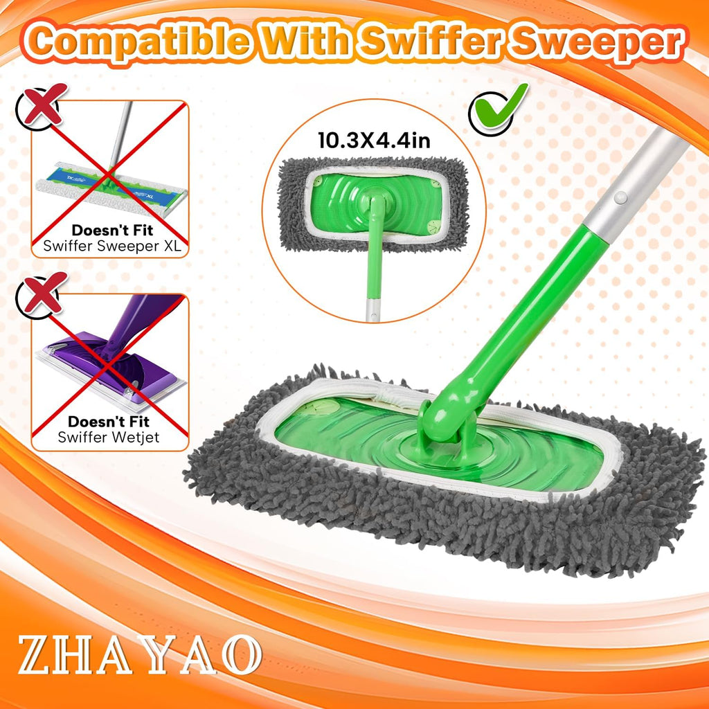 Reusable 100% Coral Fleece Mop Pads Compatible with Swiffer Sweeper Mop, Wet and Dry Flat mop Cover, 3 Pack Washable Mop Pads for Surface/Hardwood Floor Cleaning (Mop is Not Included)