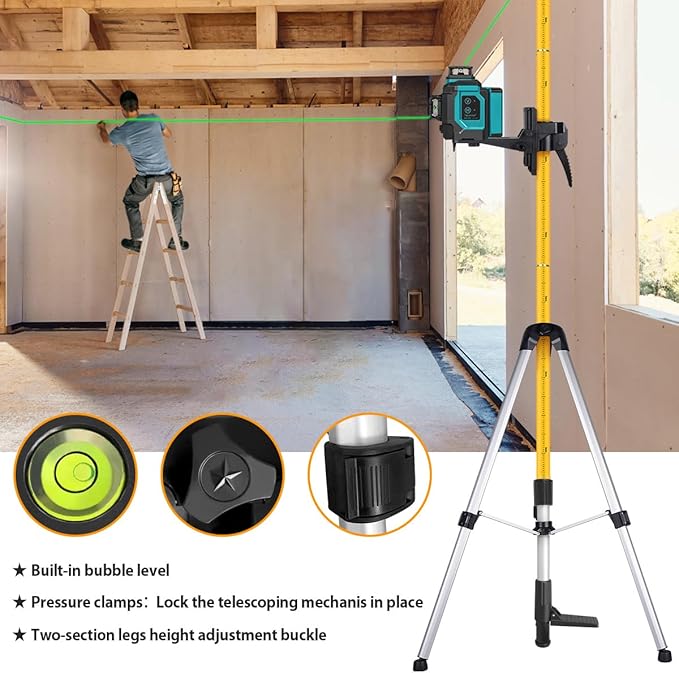 Takamine Ft./3.7m Telescoping Pole with Adjustable Laser Level Tripod, 1/4-Inch by 20-Inch Laser Pole Mount for Rotating Laser Levels Includes 5/8"-11 Adapter Nut