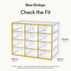 Blue Ginkgo Large 12-Drawer Cabinet – Stackable Clear Organizer for Hardware, Beads, Plastic Bricks, Office, and Craft Storage (Made in Korea, Yellow)