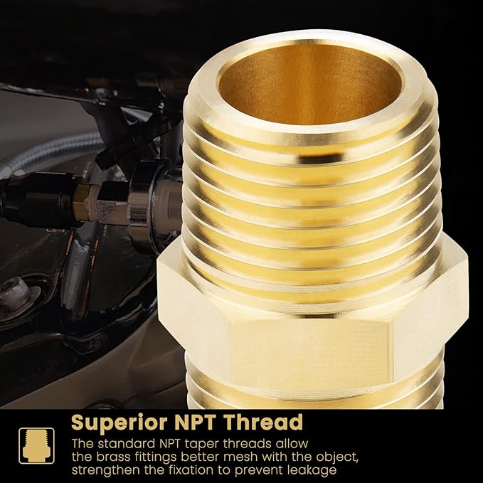 KOOTANS 1/2 NPT x 1/2 NPT Male Solid Brass Hex Nipples, Heavy Brass Pipe Adapter Fittings Equal Nipples Connectors 4Pieces