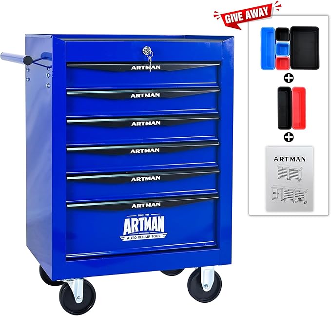 6-Drawer Steel Rolling Tool Cart with Wheels & Handle, Heavy-Duty Tool Chest Storage Cabinet for Garage and Workshop