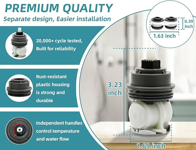 RP46463 Cartridge Compatible for Delta Monitor 17 Series (2006-Present) Dual Function Bath Tub and Shower Faucet Plumbing Parts Shower Faucet Cartridge with Seat and Spring Adapter,RP22734 Bonnet Nut