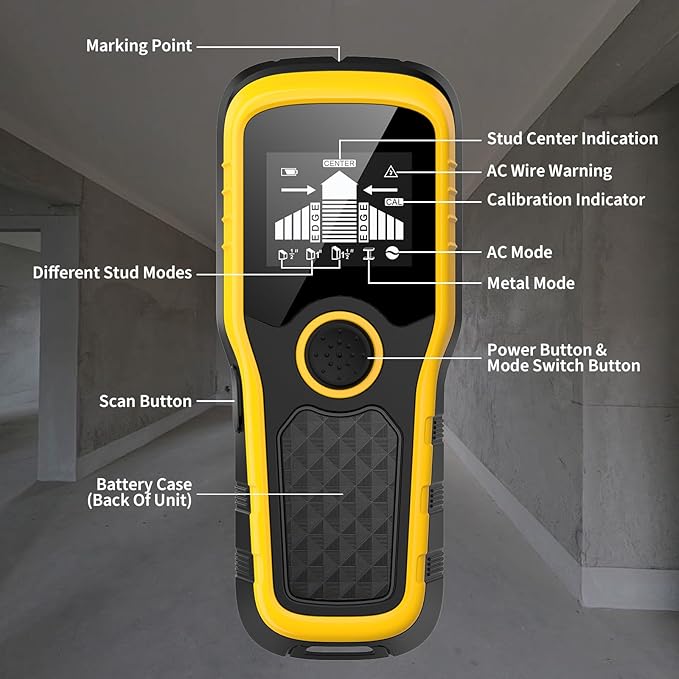 Stud Finder Wall Scanner, Advanced 5-in-1 Detector for Wood, Metal, Joists, Pipes, and AC Wires, New version Intelligent Chip, High-Definition LCD Display Screen & Audible Alarm (Light-Yellow)