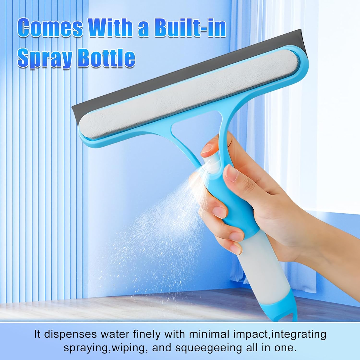 3 in 1 Window Cleaning Scraper,3 in 1 Spray Squeegee,Window Squeegee with Spray,Windows Squeegee Cleaner Tool with SprayBottle,All-Purpose Shower Glass,Mirrors,Car,Home Window Cleaner Tool(Blue)