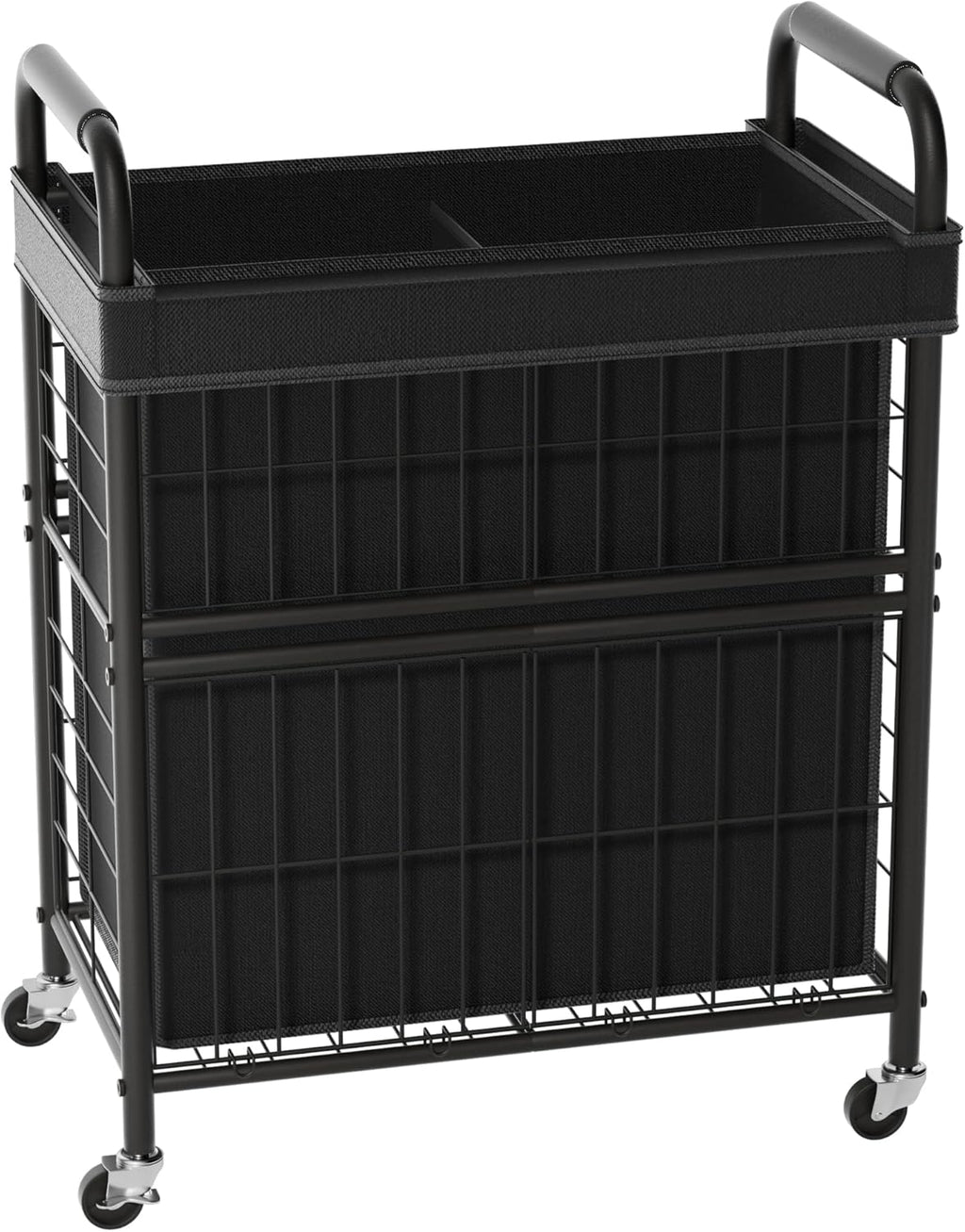Laundry Hamper 2 Section, 110L Rolling Laundry Sorter Basket with Wheels, 2 Compartment Clothes Organizer Cart, Pull-Out Removable Bags for Laundry Room, Bathroom, Bedroom, Black