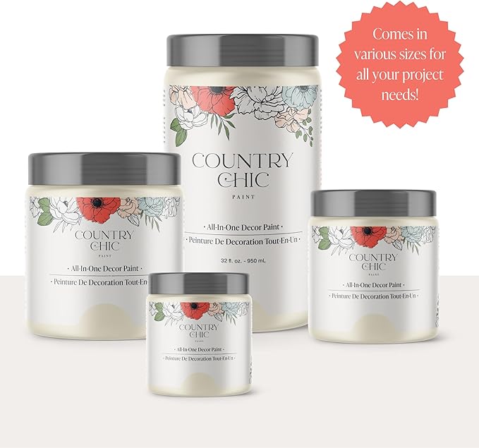 Country Chic All-in-One Chalk Paint for Furniture, Cabinets, Home Decor, Eco-Friendly, Matte Finish, Built-In Primer & Top Coat for Wood, Metal - Cheesecake (Off White) - 8 oz (237 ml)