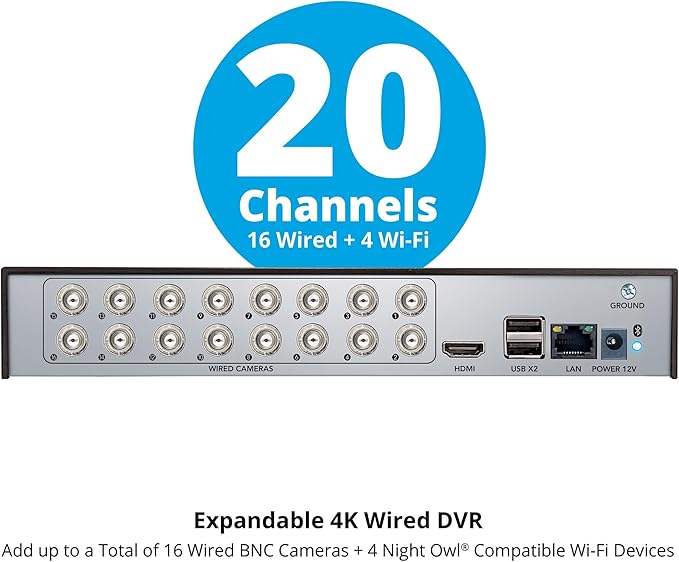 Night Owl 2-Way Audio 20 Channel DVR Video Home Security Camera System with 12 (2 Bullet 10 Dome) Wired 4K HD Indoor/Outdoor Deterrence Cameras and 2TB Hard Drive (2 Bullet/10 Dome - 20 Channel)
