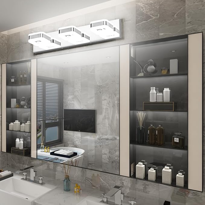 Tipace LED Modern Bathroom Vanity Light Fixtures (3-Light,23.6-Inch), Acrylic Chrome Bathroom Wall Lighting Fixtures Over Mirror (Cool White 5500K) with Rotatable Vanity Lights Heads