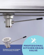 Commercial Sink Drain: 3-1/2" Sink Opening Waste Drain Valve - Brass Commercial Kitchen Sink Drain With Lever Handle - Prevents Sink Clogged Overflow For Commercial Restaurant Multi-Basin Sink