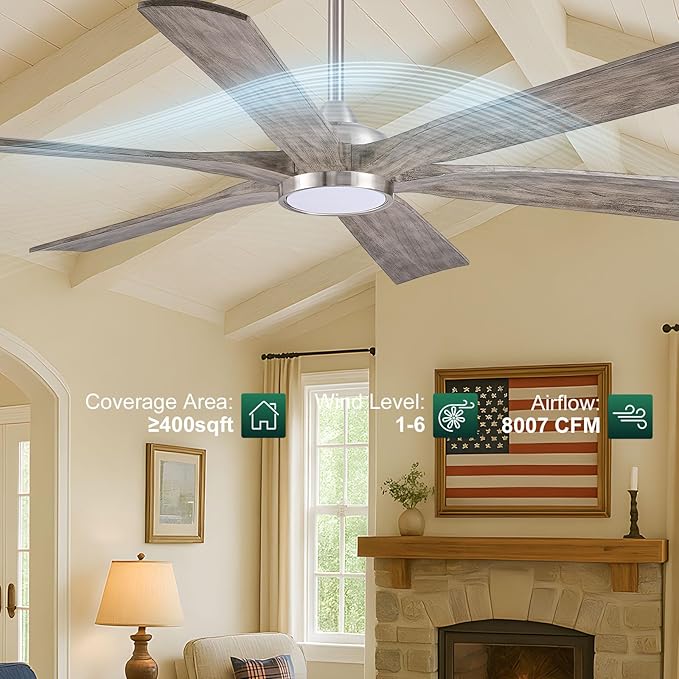 60" Indoor Outdoor Ceiling Fan with Light Remote - 6 Solid Wood Blades, High CFM Quiet Reversible Energy Efficient DC Motor, 6/12/24" Down-rod, Damp-rated for Patios Porch Gazebo Garage, Modern Gray