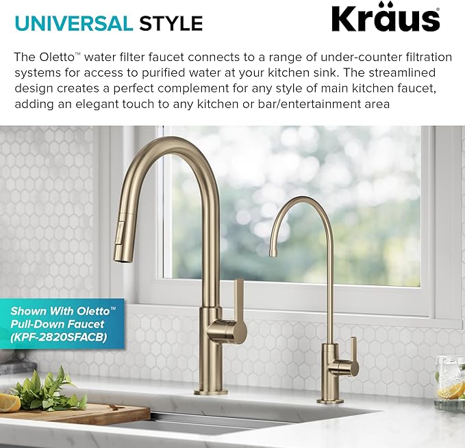 KRAUS Oletto Single Handle Drinking Water Filter Faucet for or Water Filtration System in Spot-Free Antique Champagne Bronze, FF-103SFACB