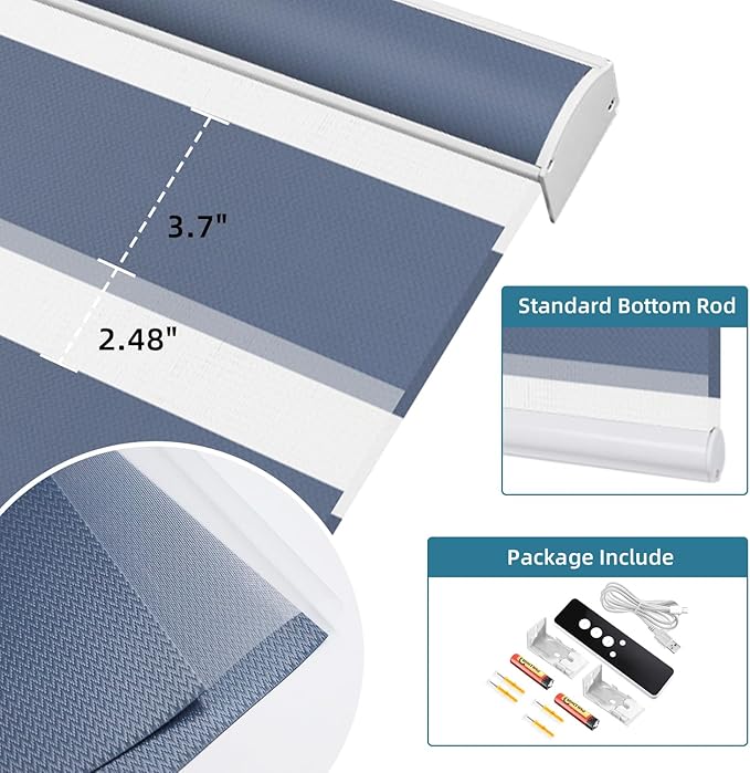 SmartWings Motorized Zebra Shades Work with HomeKit, Alexa, Google Home, 90% Blackout Light Filtering Day Night Sheer Blinds, Privacy Light Control, for Home/Office, Customized, Blue