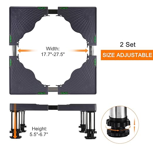 PATIKIL Mini Fridge Stand, 4 Strong Feet Laundry Stand Base Multi-Functional Adjustable Base Tray Anti-Vibration for Refrigerator Washing Machine Dryer AC, 5.5"-6.7" Height, 2Pack