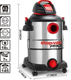 Shop-Vac 12 Gallon 6.0 Peak HP Wet/Dry Vacuum, Stainless Steel Tank, 3 in 1 Function Portable Shop Vacuum with Attachments, Drain Port, Ideal for Jobsite, Garage & Workshop. 5926211