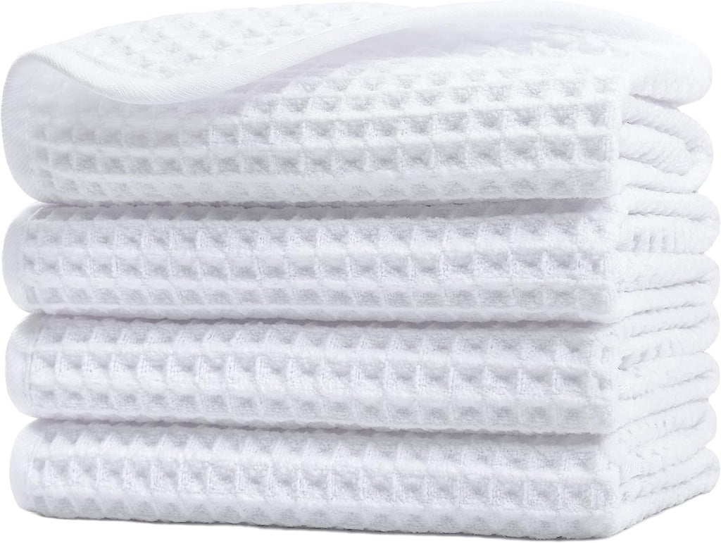 POLYTE Microfiber Lint Free Washcloth Face Towel, 13 x 13 in, 4 Pack (Waffle Weave)
