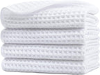 POLYTE Microfiber Lint Free Washcloth Face Towel, 13 x 13 in, 4 Pack (Waffle Weave)
